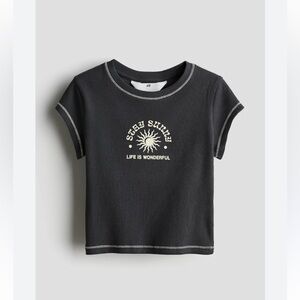 H&M Girls Charcoal Ribbed Tee - Stay Sunny